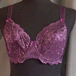 DELIMIRA WOMEN'S Plus Size Bras Full Coverage Lace Underwire Unlined Bra plum